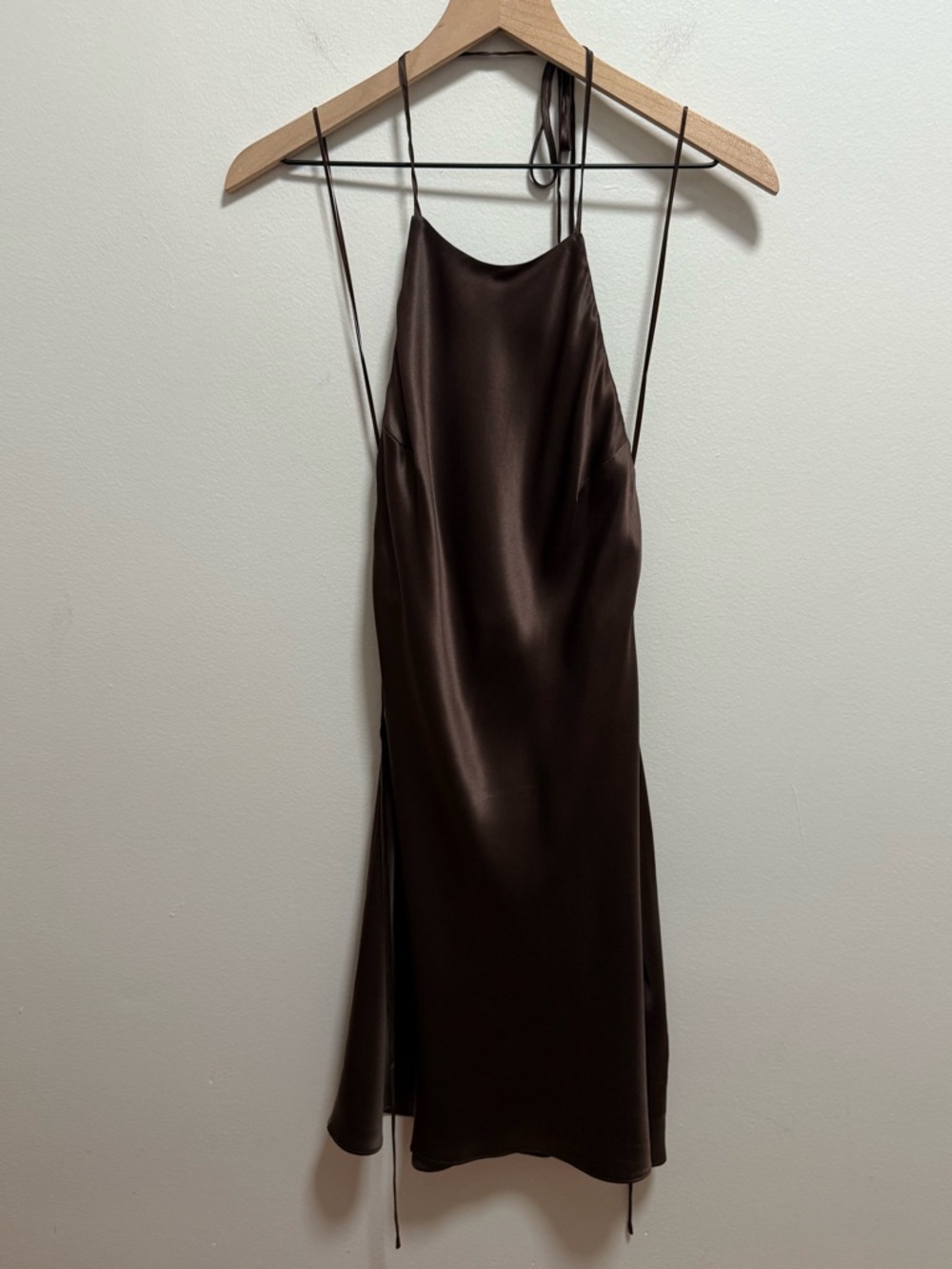 Reformation Jennis brown silk halter mini dress cocoa bean S Y2K going out sexy - Picture 4 of 5